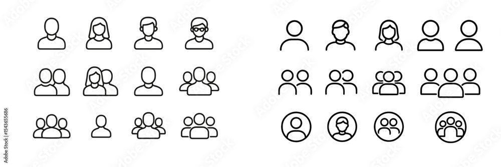 Poster Collection of diverse line icons representing different groups and individual people in various arrangements