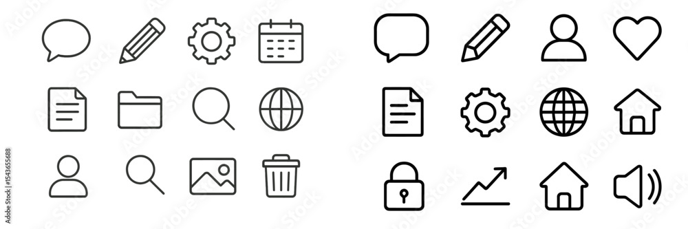 Aufkleber Collection of minimalistic icons representing various concepts and tools for digital communication and organization in a modern design