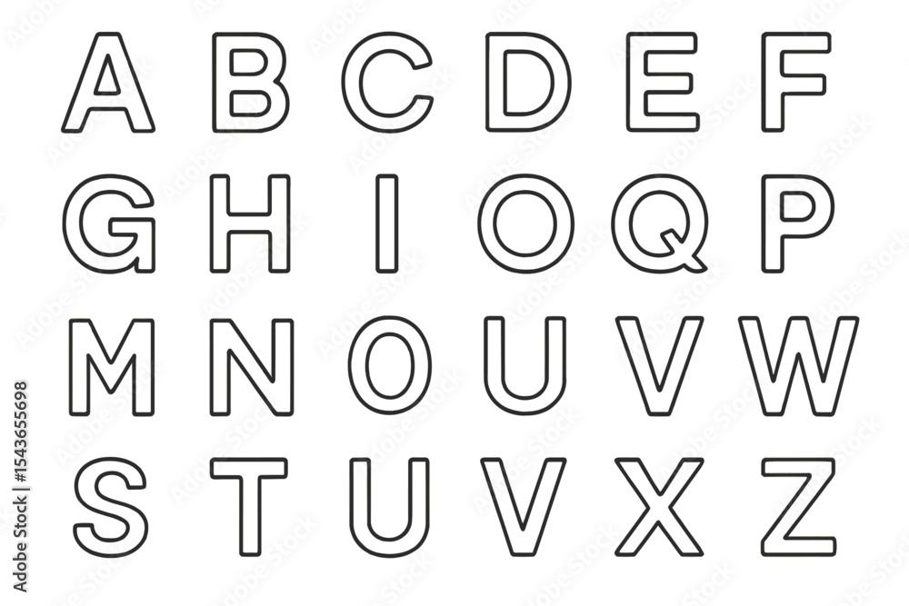 Poster Detailed outline of uppercase letters arranged in a grid pattern for educational or design purposes on a white background