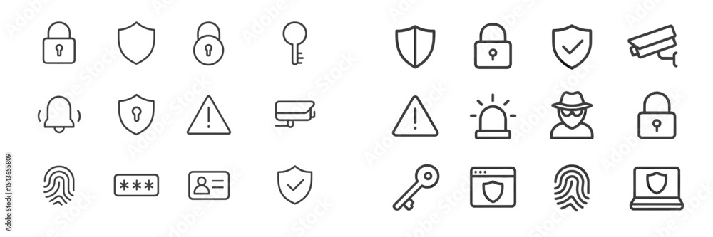 Poster security icons set illustrating various protection measures and safety measures in a modern digital 