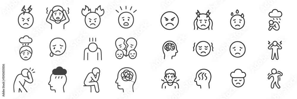 Poster Various icons representing different emotions and mental states shown in a simple monochromatic design suitable for educational use