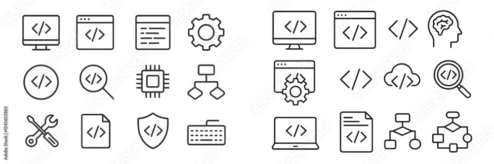 Leinwandbilder Collection of coding and technology icons illustrating software development and programming concepts