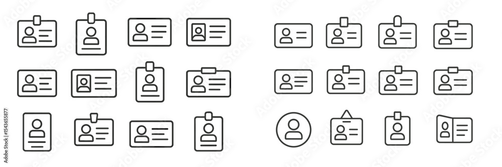 Poster Collection of identification card icons displayed in a simple and minimalist style showcasing various designs and formats
