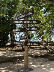 Directional signpost on Prison Island, Zanzibar