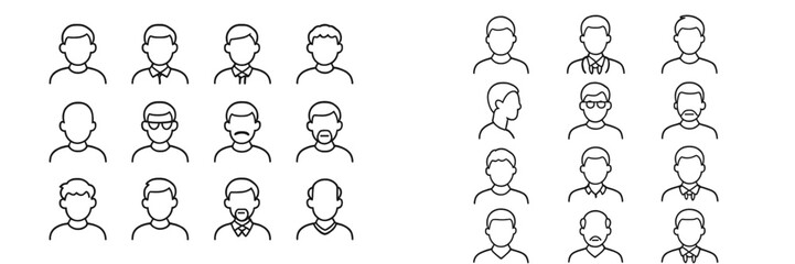 Diverse group of men in various hairstyles and clothing styles in an illustrated format for character representation