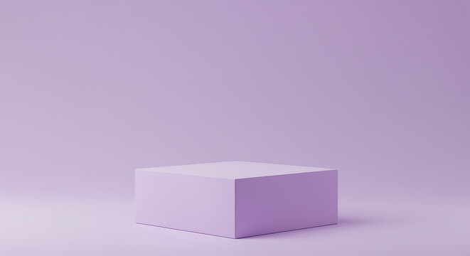 Minimalist purple cube product display on a solid color studio background with soft lighting