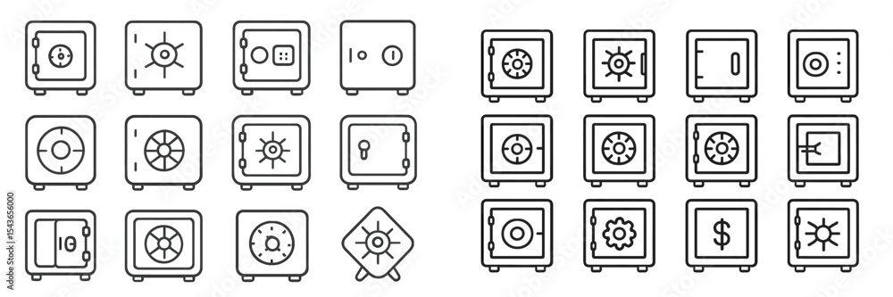 Poster Collection of various safe icons in a minimalist line art style showcasing different designs and functionalities