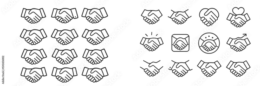 Poster handshake icons representing partnership, agreement, and collaboration in a minimalistic design for 