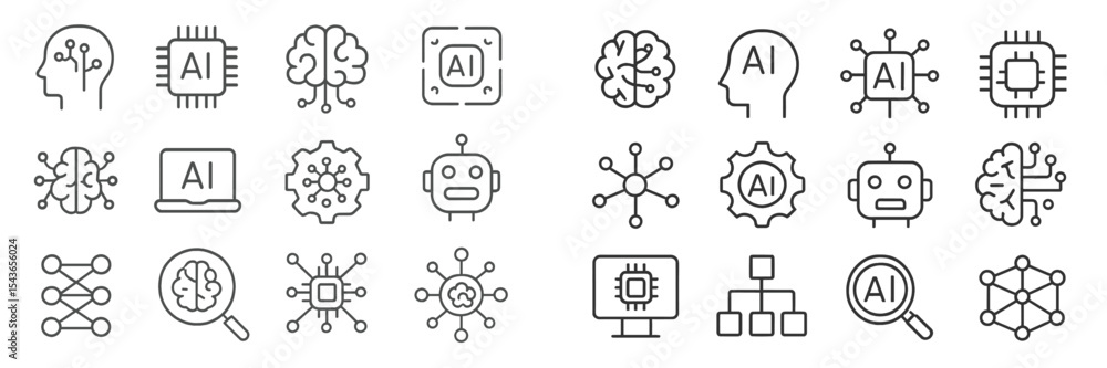 Poster Creative representation of artificial intelligence concepts using line art symbols and icons