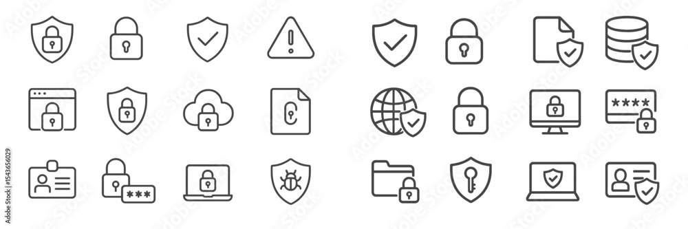 Poster security icons representing data protection and online safety measures for users and systems