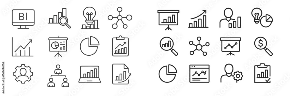 Aufkleber Collection of line icons representing business analytics, data visualization, and collaborative processes in various formats