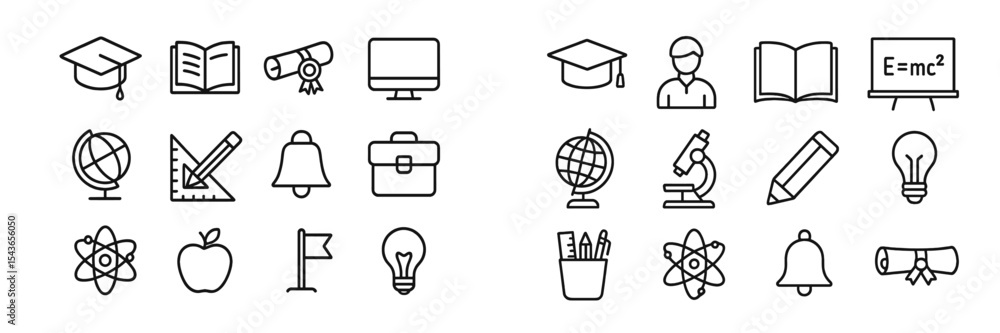 Poster icons representing various educational themes and activities for classrooms and study environments