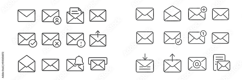 Aufkleber Collection of simple envelope icons representing various message statuses and actions in digital communication