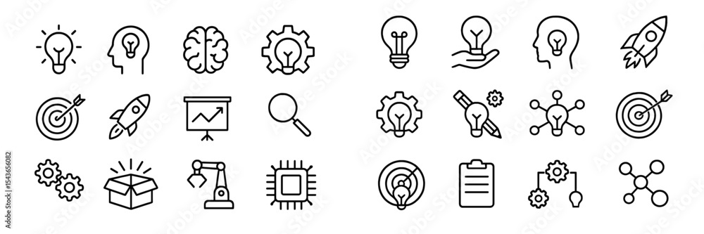 Poster Creative icons representing innovation, brainstorming, and technology concepts for modern business strategies and problem-solving