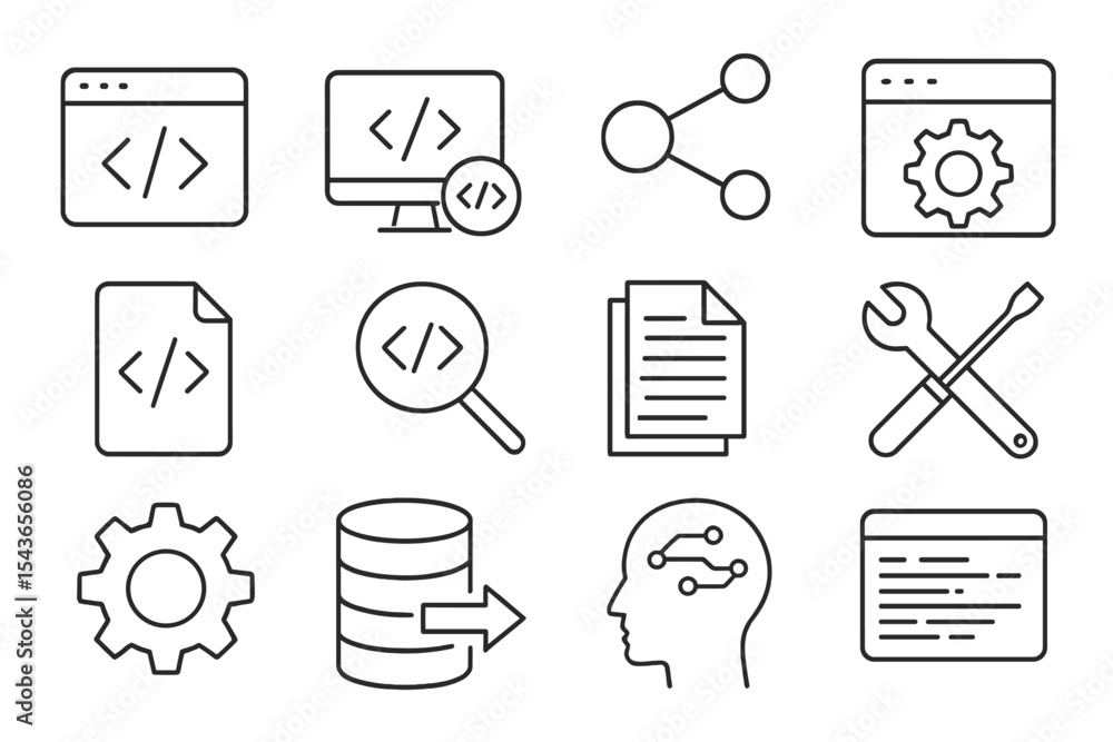 Poster Icons representing web development and technology concepts displayed on a digital background