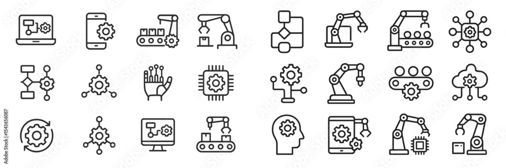 Poster icons representing automation, robotics, and artificial intelligence in modern technology applicatio