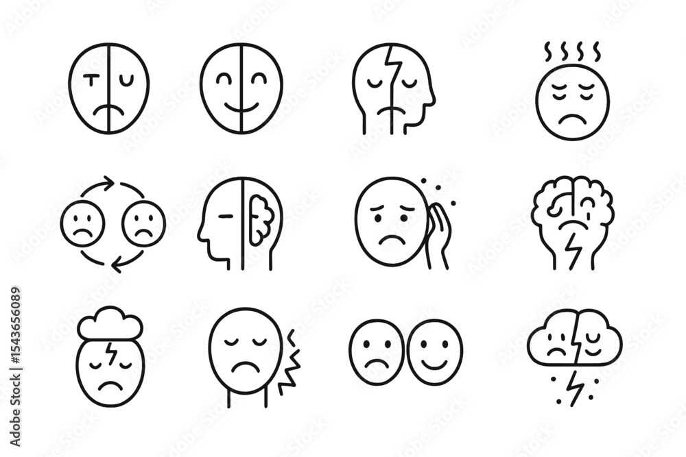 Poster emotional expression illustrations depicting various feelings and mental states for understanding hu
