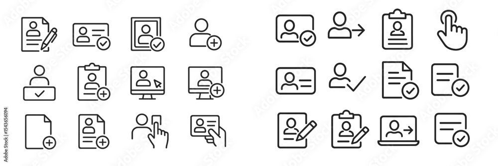 Aufkleber Various icons representing user management, document verification, and online profiles on a digital platform