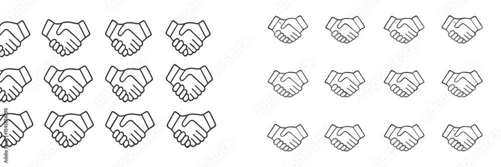 Poster handshake icons in various styles representing partnership and collaboration in a modern context