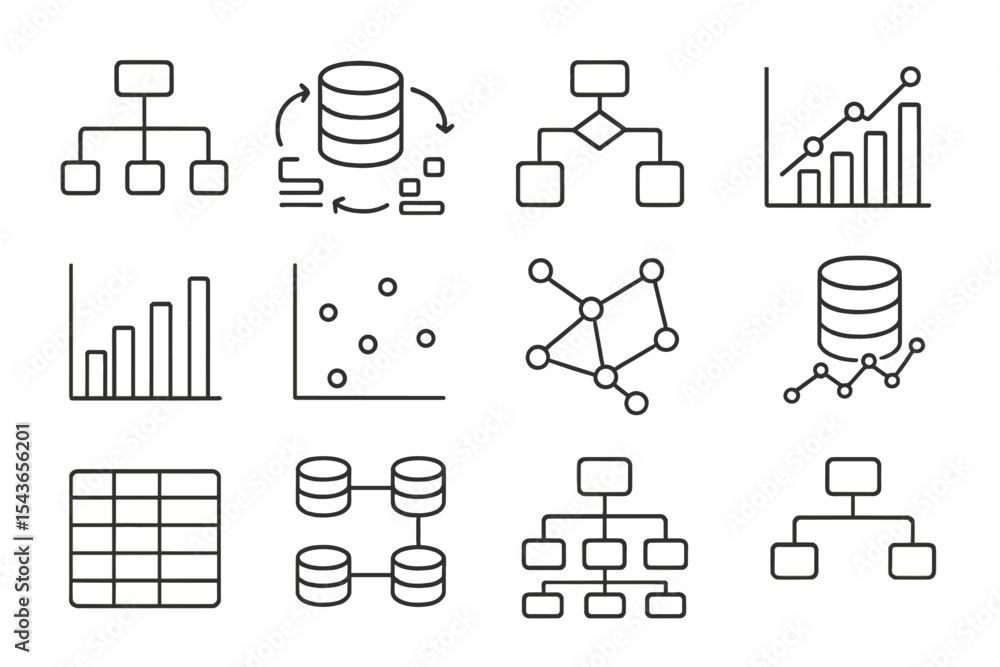 Fototapete Visual representation of data organization and analysis methods in black line art style