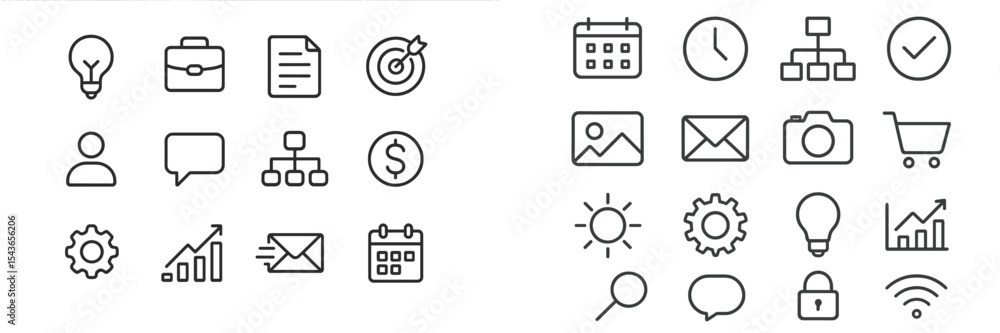 Poster Collection of business and organizational icons showcasing various activities and concepts in a modern design