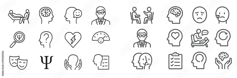 Poster icons representing various psychological concepts and therapy methods displayed in a clean layout