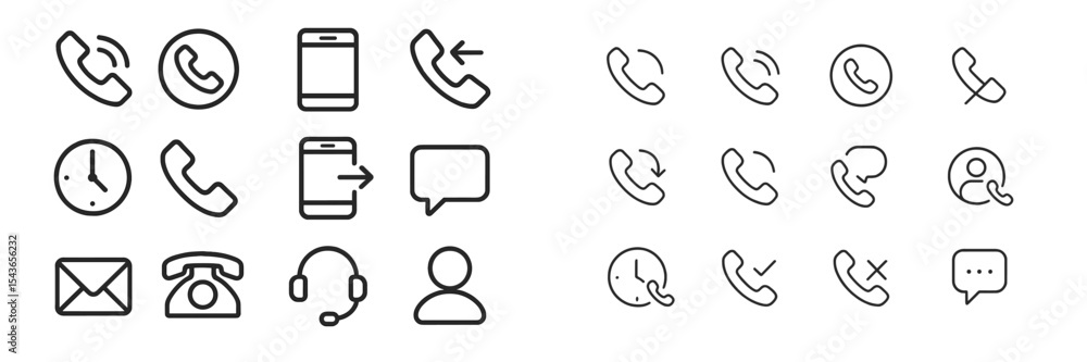 Poster Collection of vector icons depicting various phone communication concepts and elements in a clean design