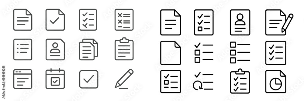 Poster Collection of simple line icons representing various tasks, documents, and organization elements in a minimalistic design