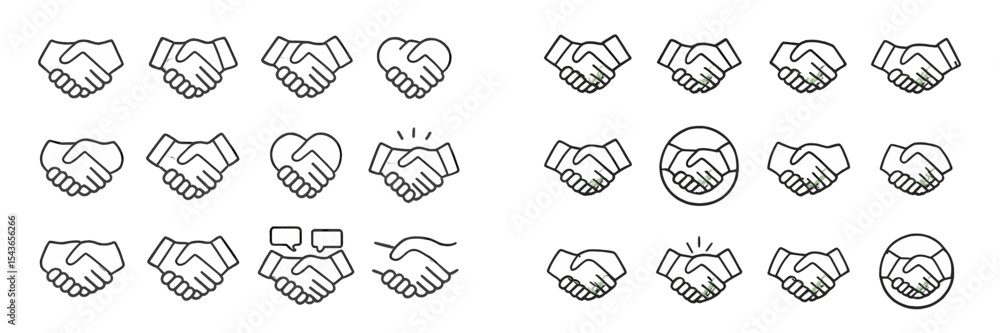 Poster handshake symbols representing cooperation, agreement, and connection in various styles and contexts