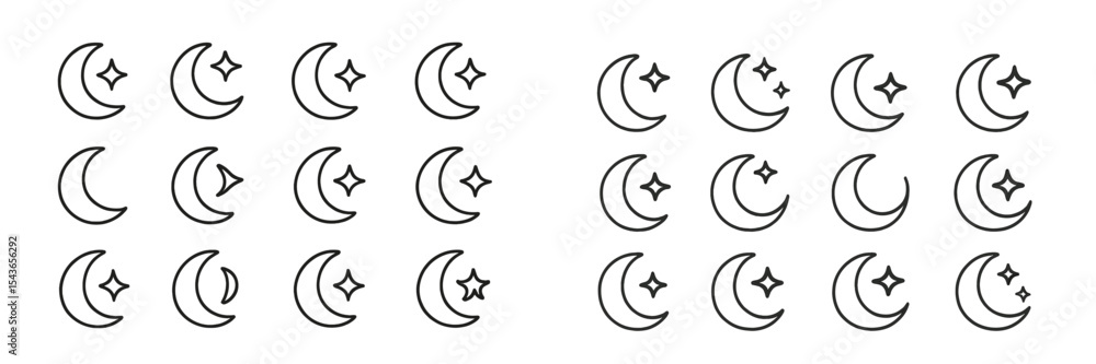Poster patterns of crescent moons and stars arranged in a decorative layout for artistic design purposes