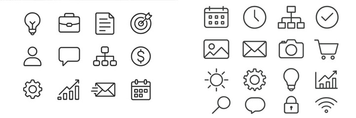 Collection of business and organizational icons showcasing various activities and concepts in a modern design