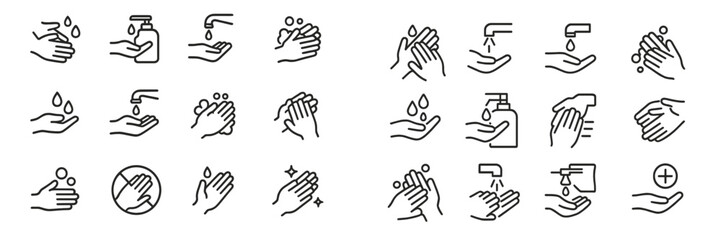Fototapeta premium Handwashing techniques illustrated with simple line icons emphasizing hygiene practices and their importance in daily life