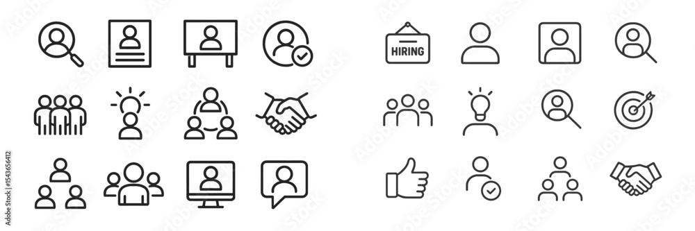 Poster job recruitment icons for online hiring and networking initiatives in modern workplace settings