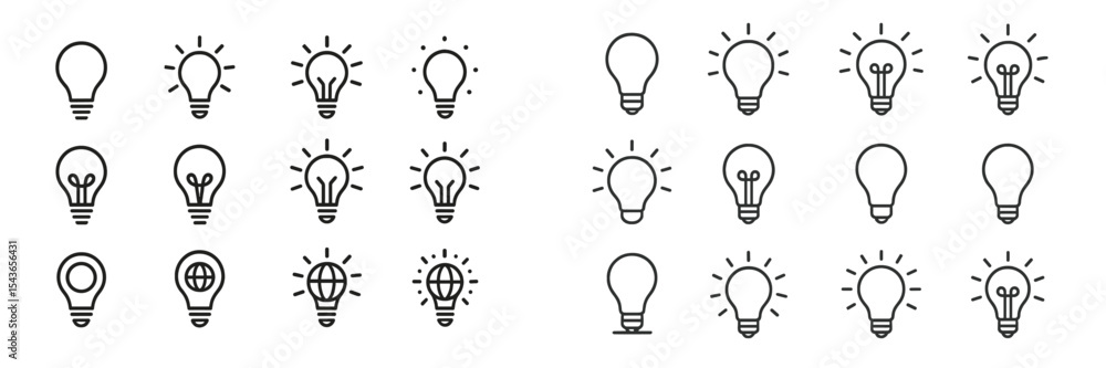 Aufkleber Collection of light bulb icons representing various ideas and concepts in a simple, minimalist design suitable for creative projects in graphics
