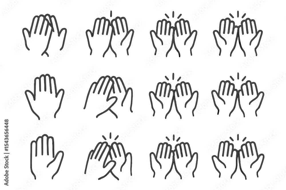 Aufkleber various hand gestures representing applause and celebration, showcasing a range of styles and orient