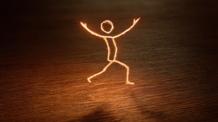 Naklejka premium The stick figure’s wide arms and lifted feet capture a moment of celebration, spiritual release, and inner bliss. 