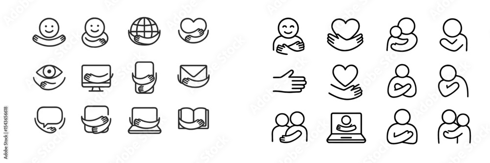 Poster Collection of symbolic icons representing connection, care, and communication in various contexts
