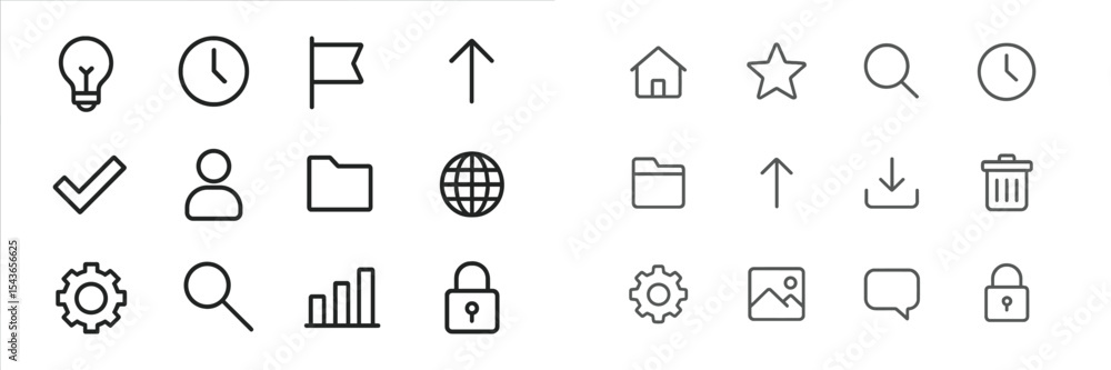 Aufkleber Collection of simple outline icons representing various functions and features for digital applications and websites