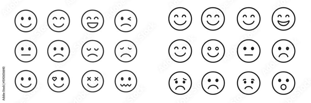 Poster Collection of various smiley faces expressing different emotions in a simple and clear design
