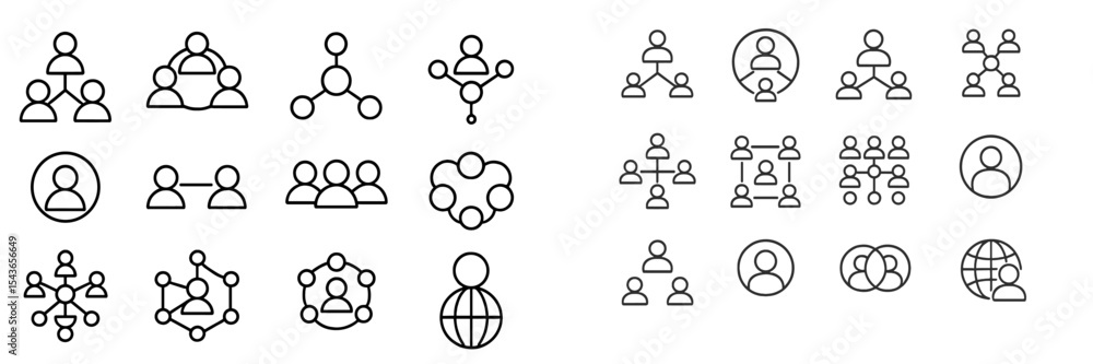Poster icons representing social connections and networking in a minimalist style suitable for digital appl