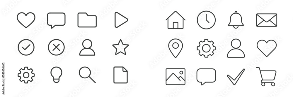Poster icons representing various online activities and tools for communication and organization in modern 