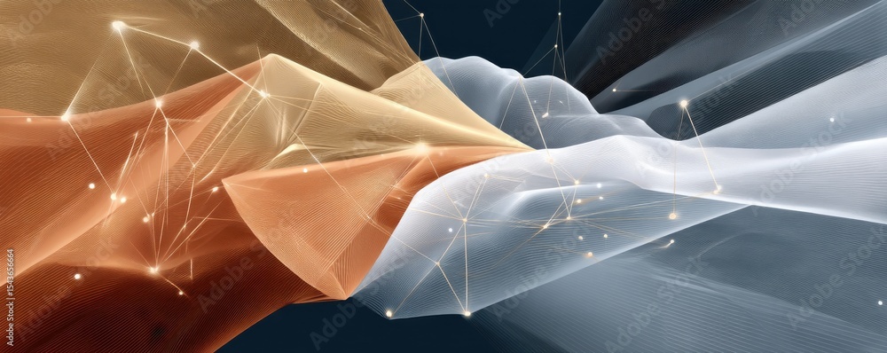 Poster abstract digital visualization of a dynamic network with light connections