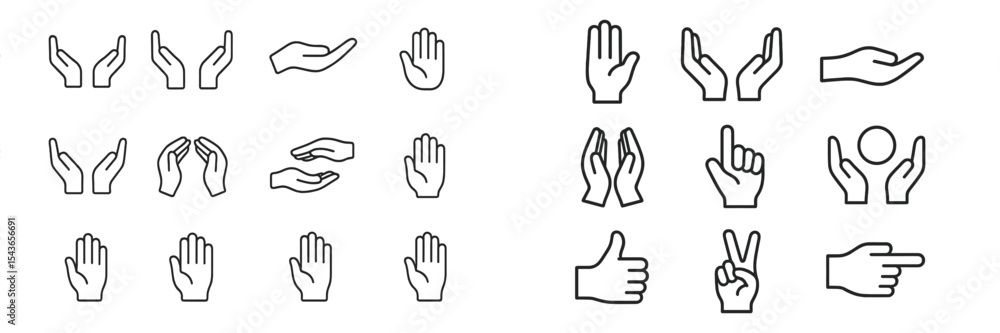 Poster Various hand gestures displayed in simple line art style showcasing interaction, communication, and expression