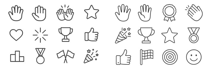 Obraz premium Hand-drawn celebration icons depicting various awards, applause, and cheerful symbols for joyful occasions