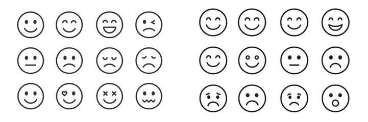 Collection of various smiley faces expressing different emotions in a simple and clear design