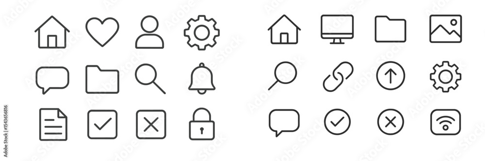 Leinwandbilder Collection of minimalistic icons representing various functions and features commonly used in digital applications and interfaces