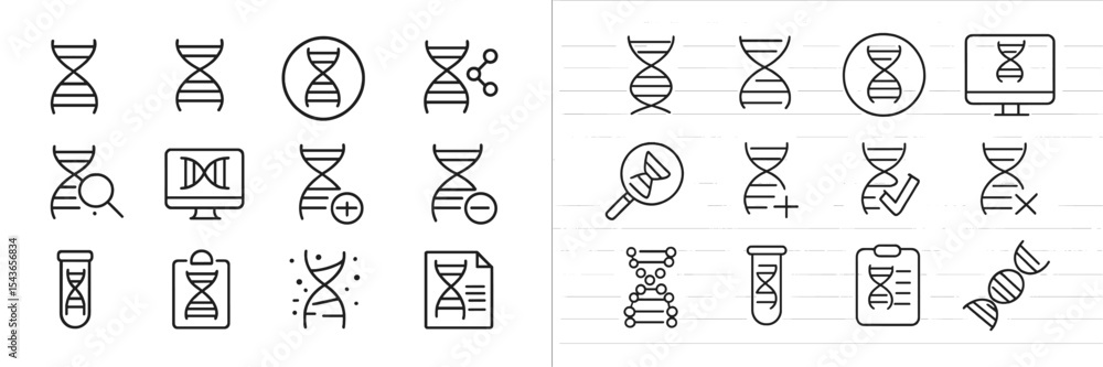Poster various illustrations of dna strands and related scientific symbols on a notepad background