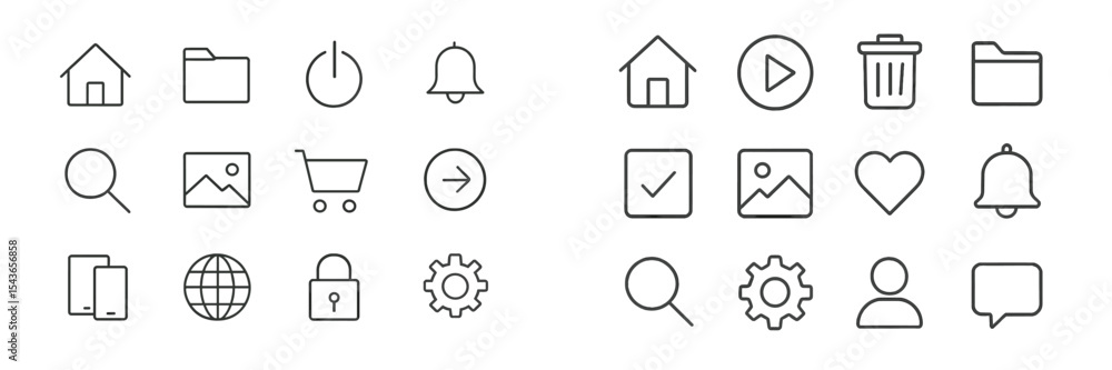 Aufkleber Collection of minimalist icons illustrating various common functions and actions in user interface design