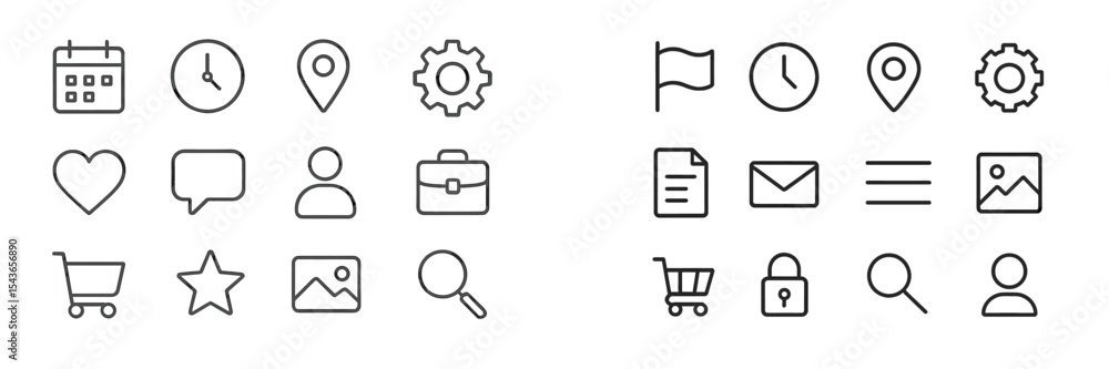 Poster Collection of minimalist icons representing various activities, tools, and concepts in a clean design layout