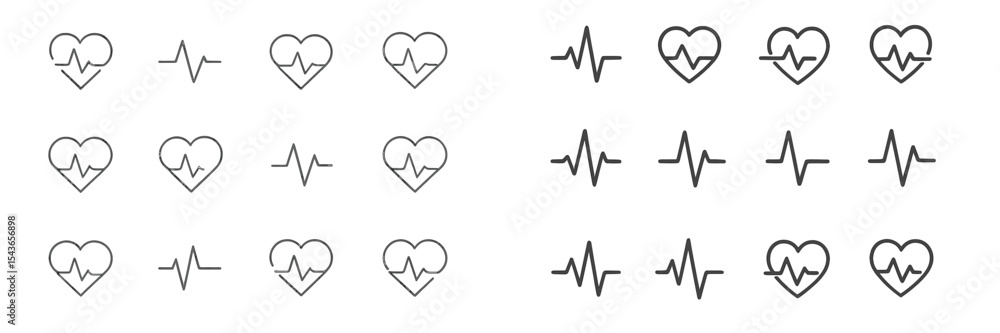 Poster varied heart and heartbeat icons arranged in a grid display for health and wellness concepts